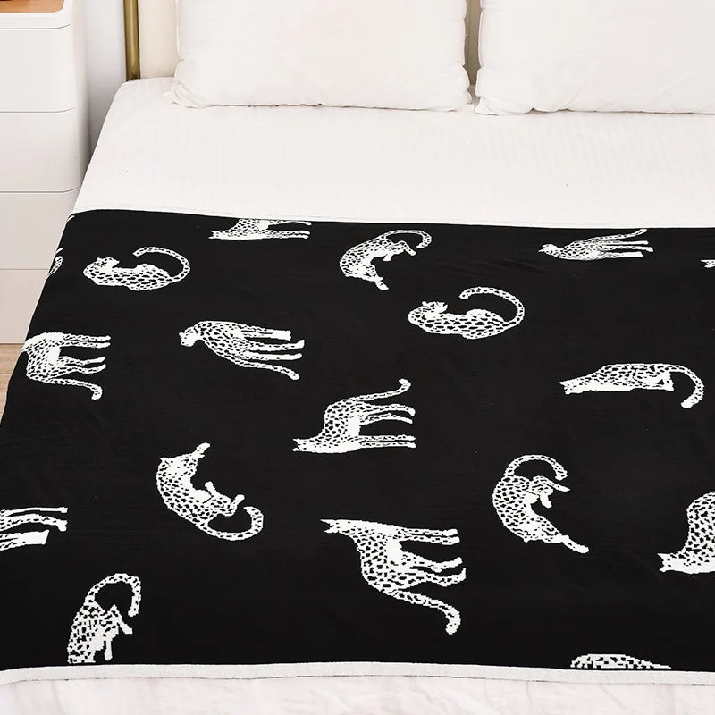 Black & White Leopard Knit Throw Blanket