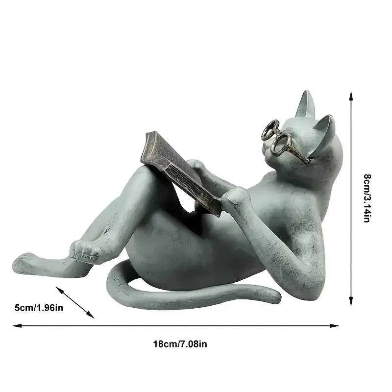 Reading Cat Sculpture- Encourage Reading Decor