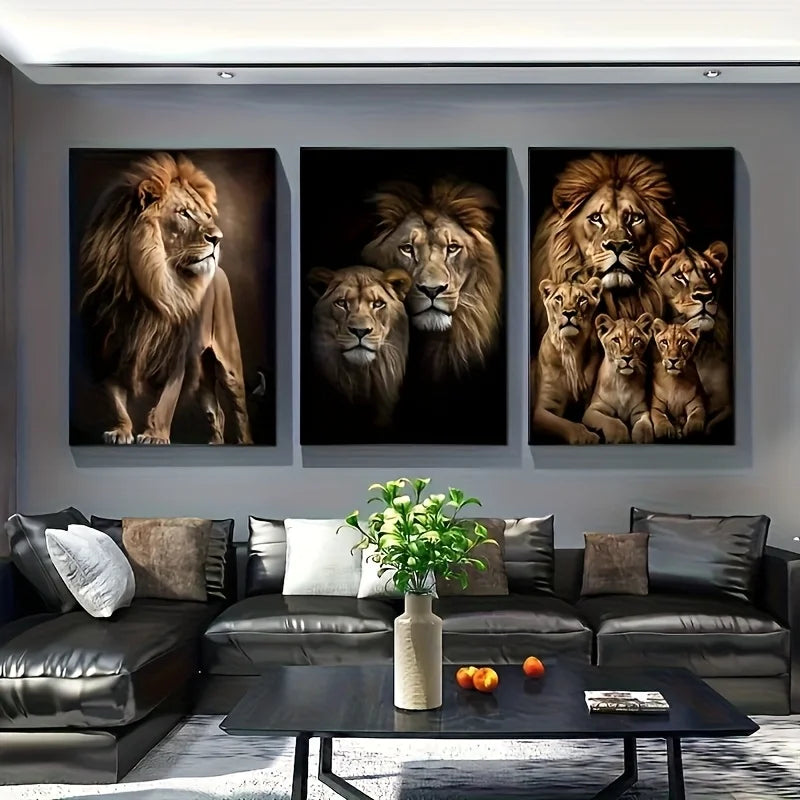 3Pcs Lion Family Canvas Wall Art Decor (No Frame Included)