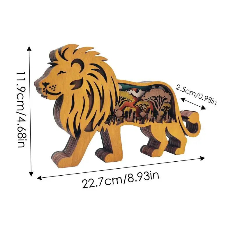 Wood Carving Lion Safari Decor - Built in LED Light