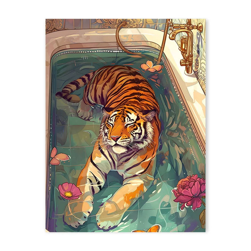 Tiger in the Bath Canvas Wall Art Decor