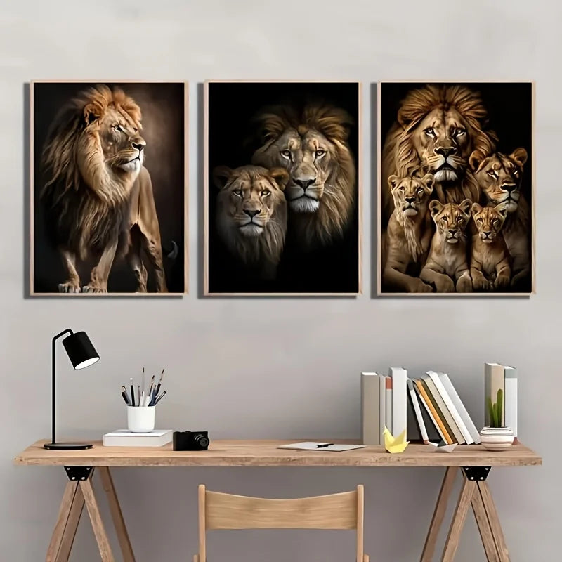 3Pcs Lion Family Canvas Wall Art Decor (No Frame Included)