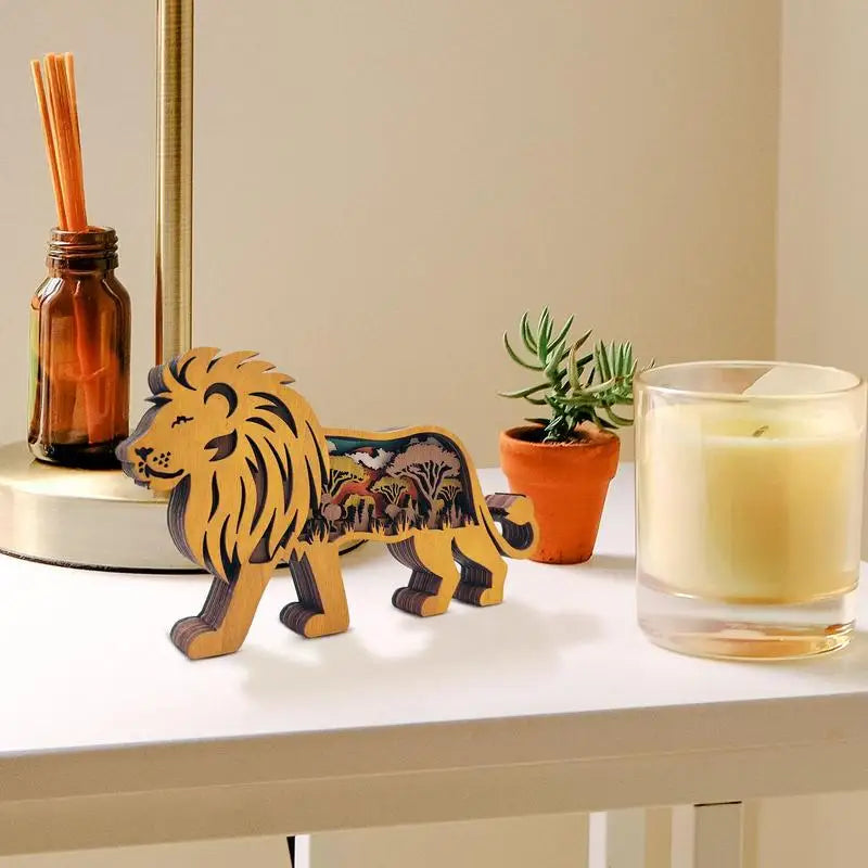 Wood Carving Lion Safari Decor - Built in LED Light