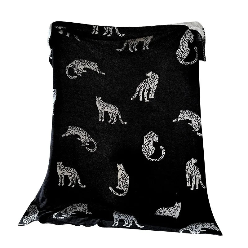 Black & White Leopard Knit Throw Blanket