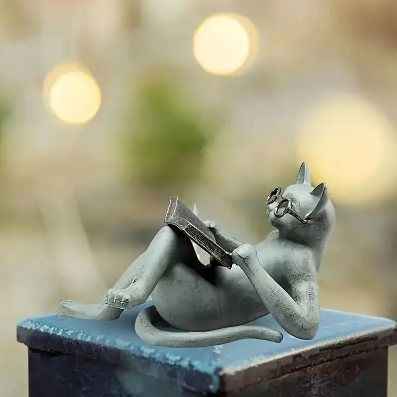 Reading Cat Sculpture- Encourage Reading Decor