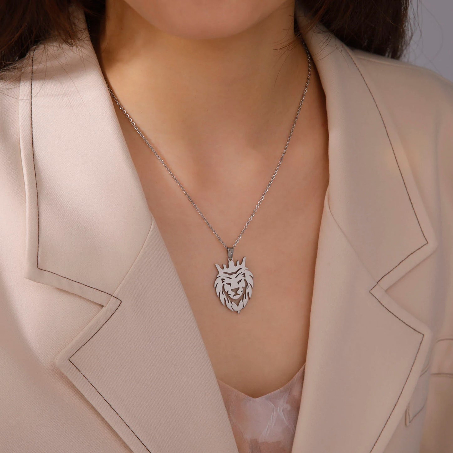 Lion Head Necklace in Gold or Silver
