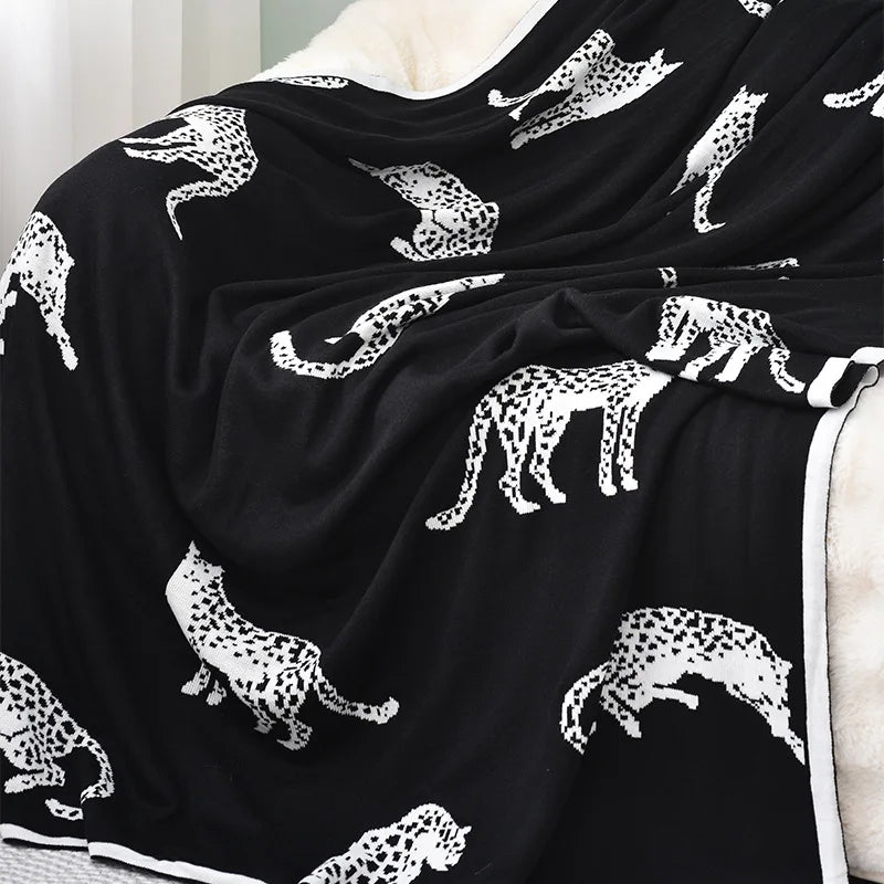 Black & White Leopard Knit Throw Blanket