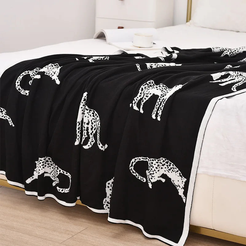 Black & White Leopard Knit Throw Blanket