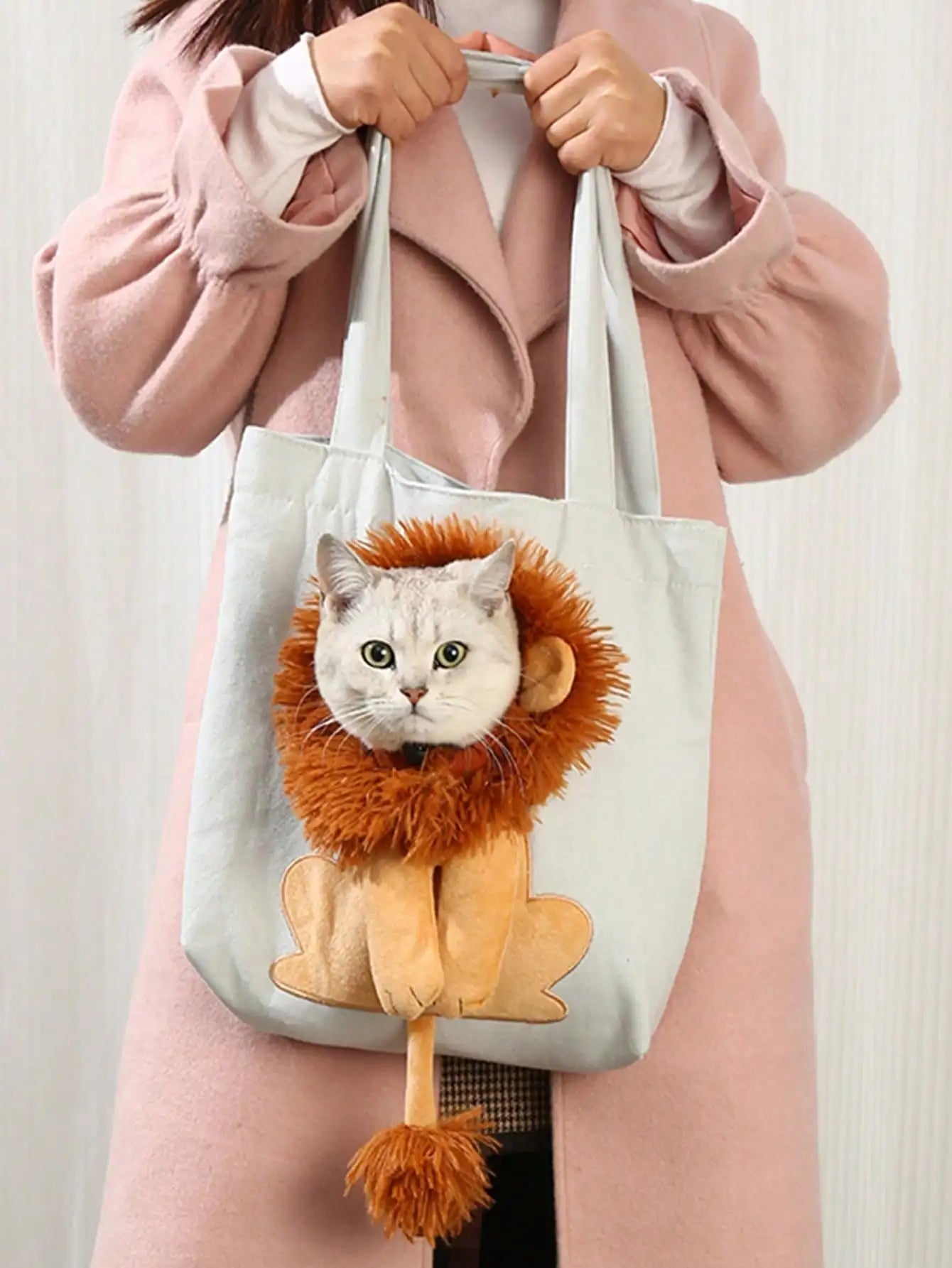 Lion Canvas Shoulder Bag for your Pet Cat with Zipper