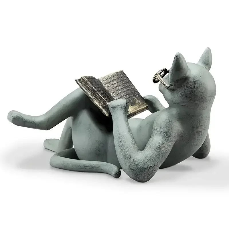 Reading Cat Sculpture- Encourage Reading Decor