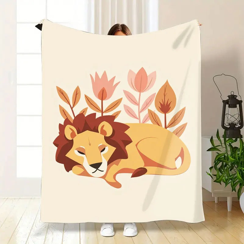 Cozy Lion Flannel Throw Blanket