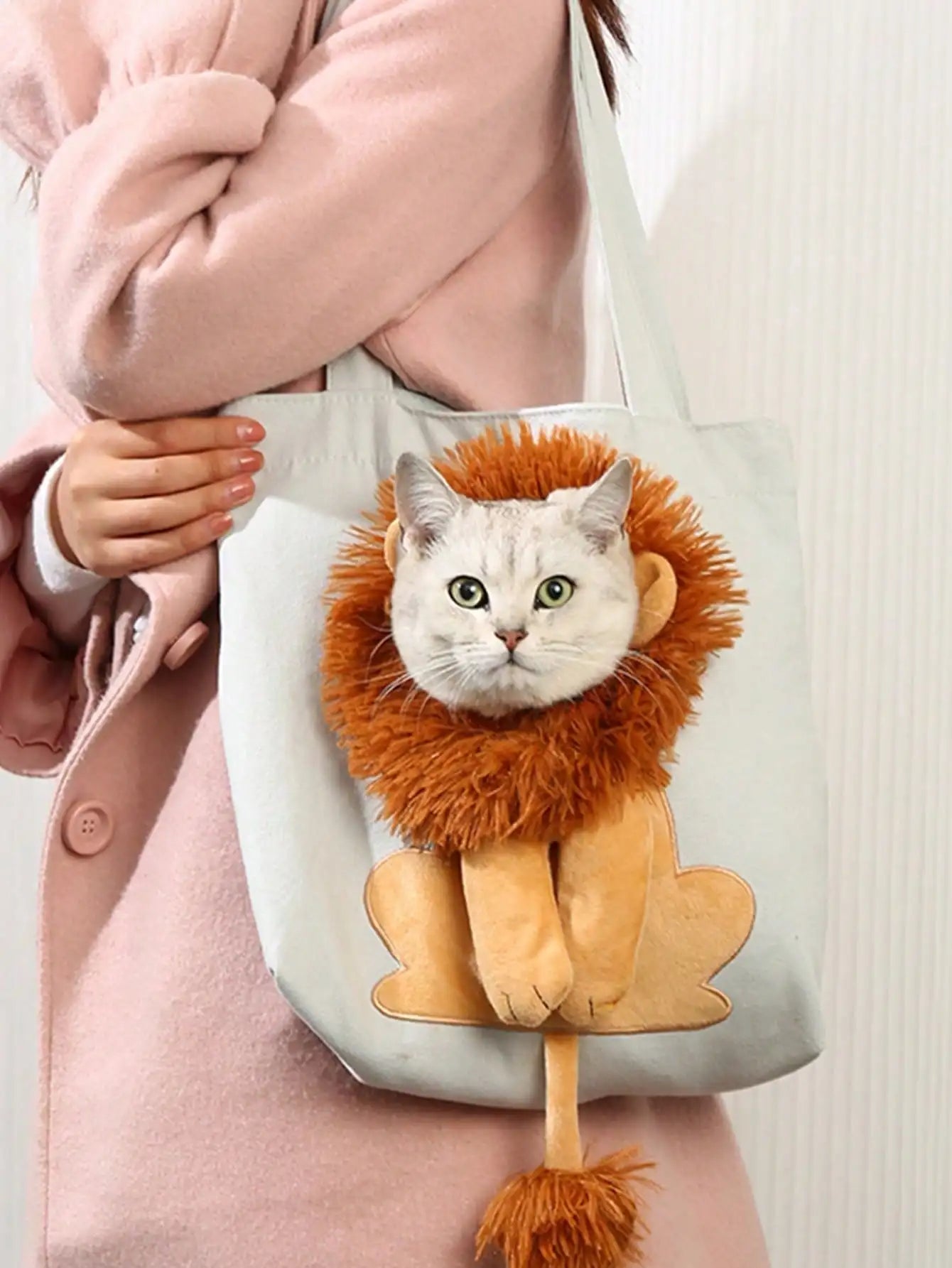 Lion Canvas Shoulder Bag for your Pet Cat with Zipper
