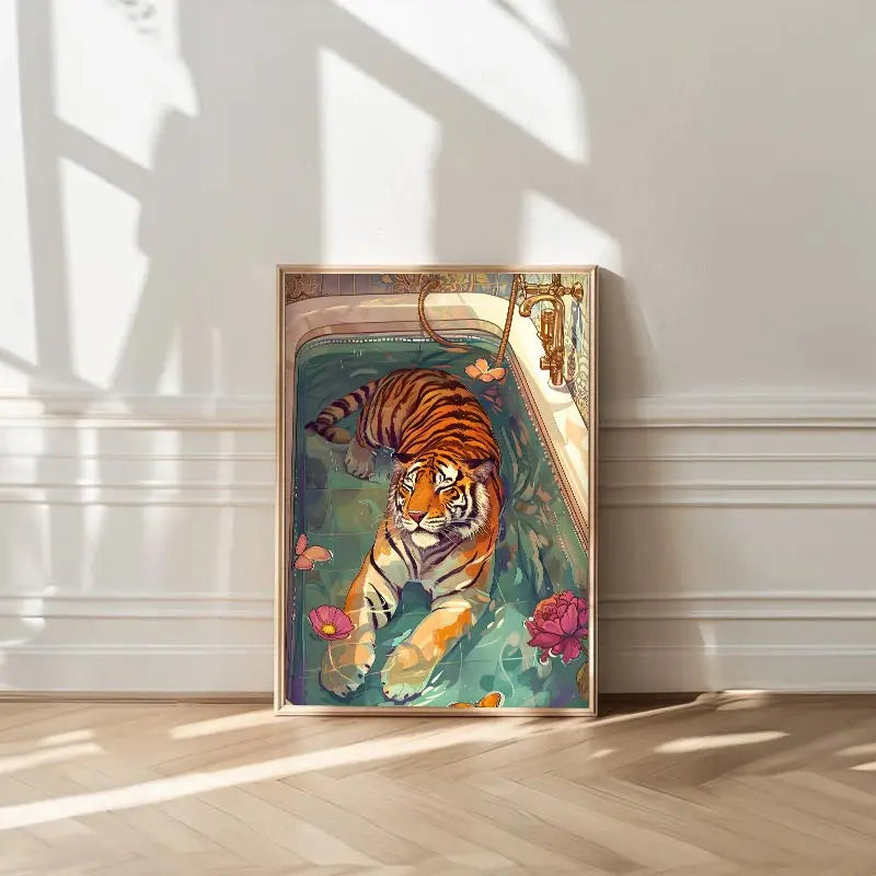Tiger in the Bath Canvas Wall Art Decor
