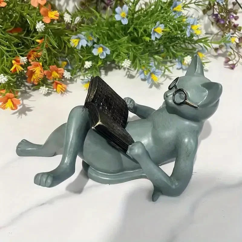 Reading Cat Sculpture- Encourage Reading Decor