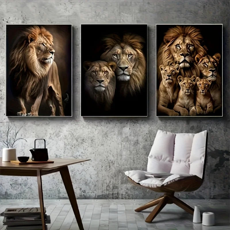 3Pcs Lion Family Canvas Wall Art Decor (No Frame Included)