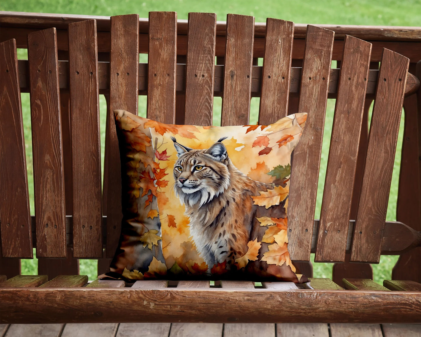 Lynx Cat in Leaves Throw Pillow