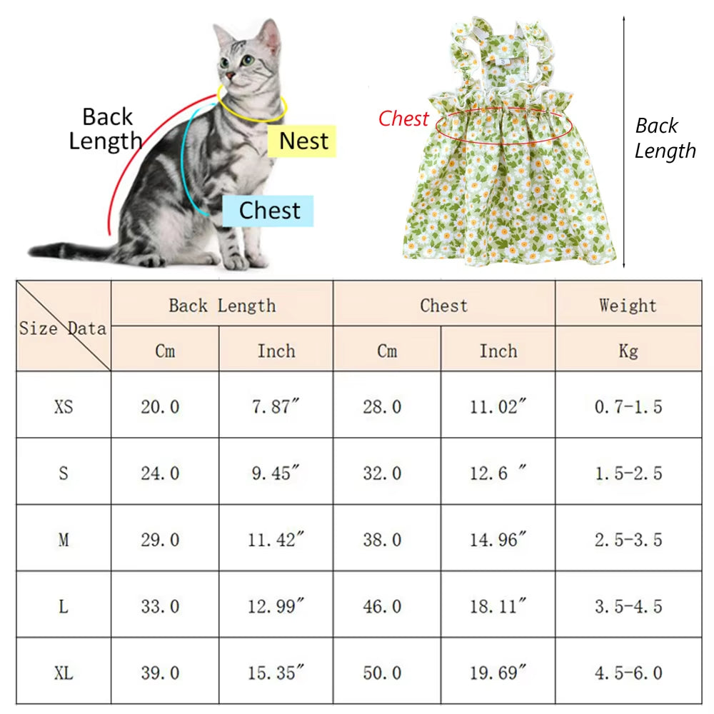 Sphynx Cat Summer Dress 100% Cotton: Comes in Green & Pink