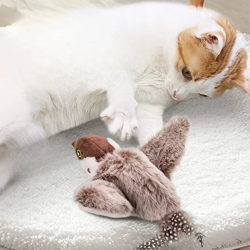 Rechargeable Chirping & Flapping Bird Cat Toy – Interactive Plush Squeak Toy