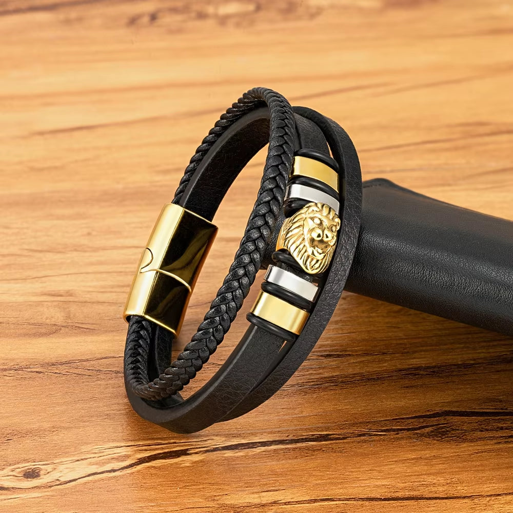 Classic Men's Leather Bracelet: Stainless Steel, 3 Colors