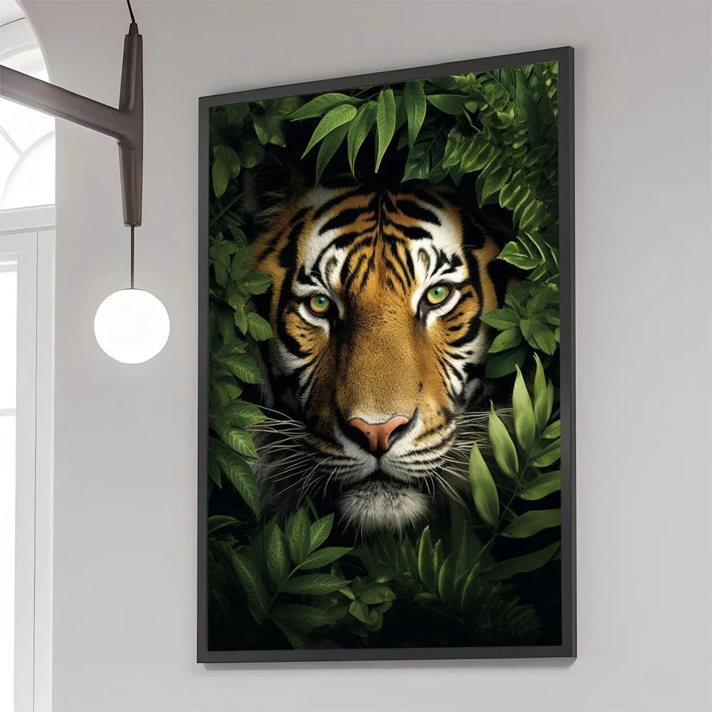 Tiger Peeking Through the Jungle Canvas Wall Art Home Decor