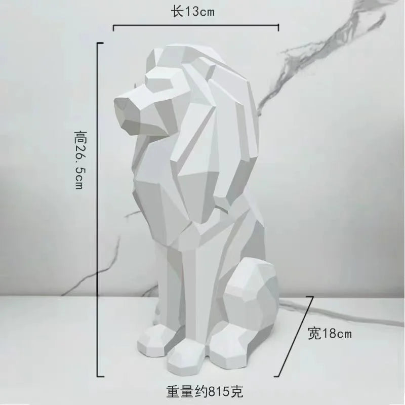 Geometric Black or White Regal Lion Statue: Interior Decor for Home Living or Office