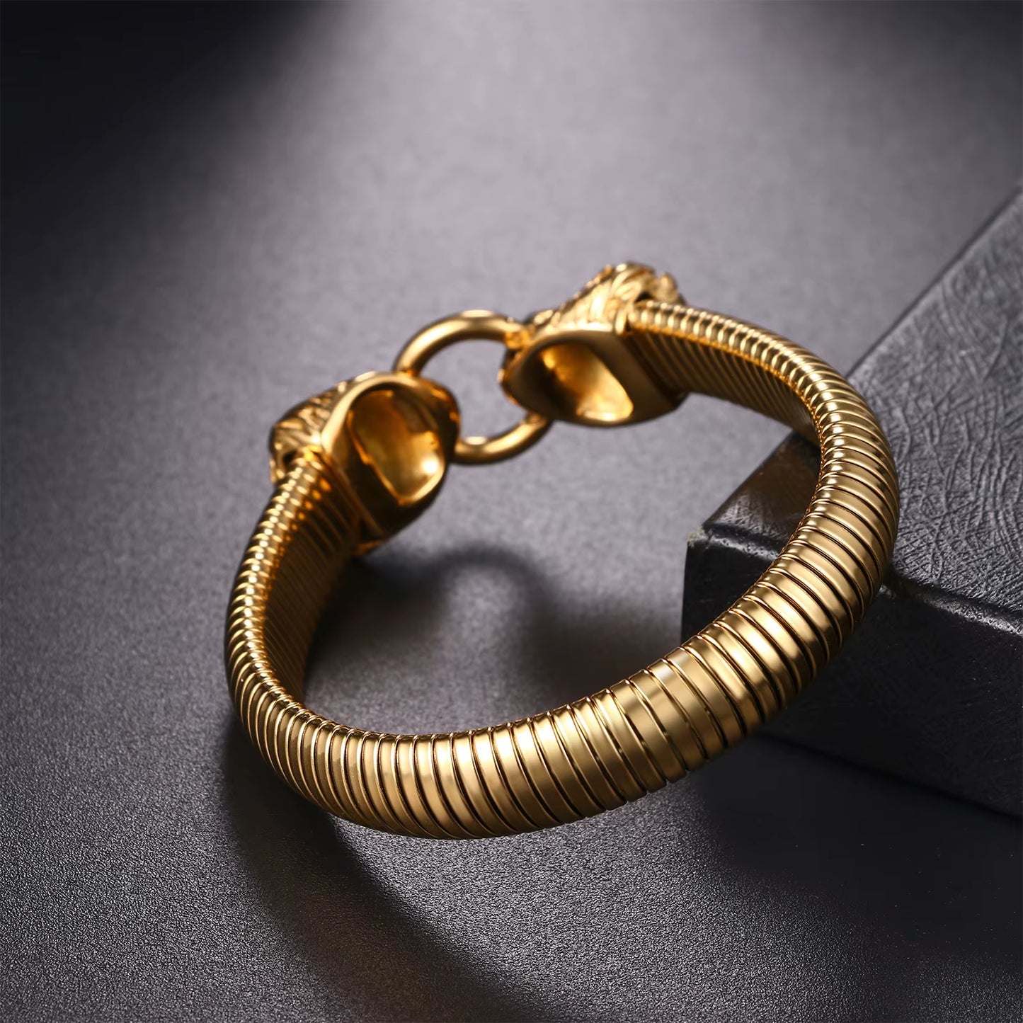 Adjustable Lion Head Bracelet, Stainless Steel or Gold