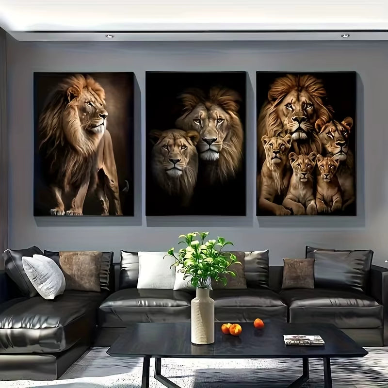3Pcs Lion Family Canvas Wall Art Decor (No Frame Included)
