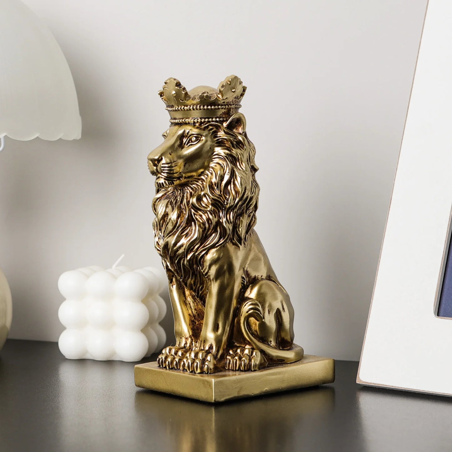 Small Regal Lion Statue, Available in Black, White or Gold