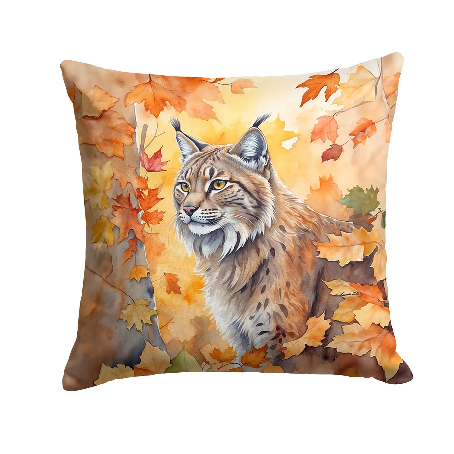 Lynx Cat in Leaves Throw Pillow