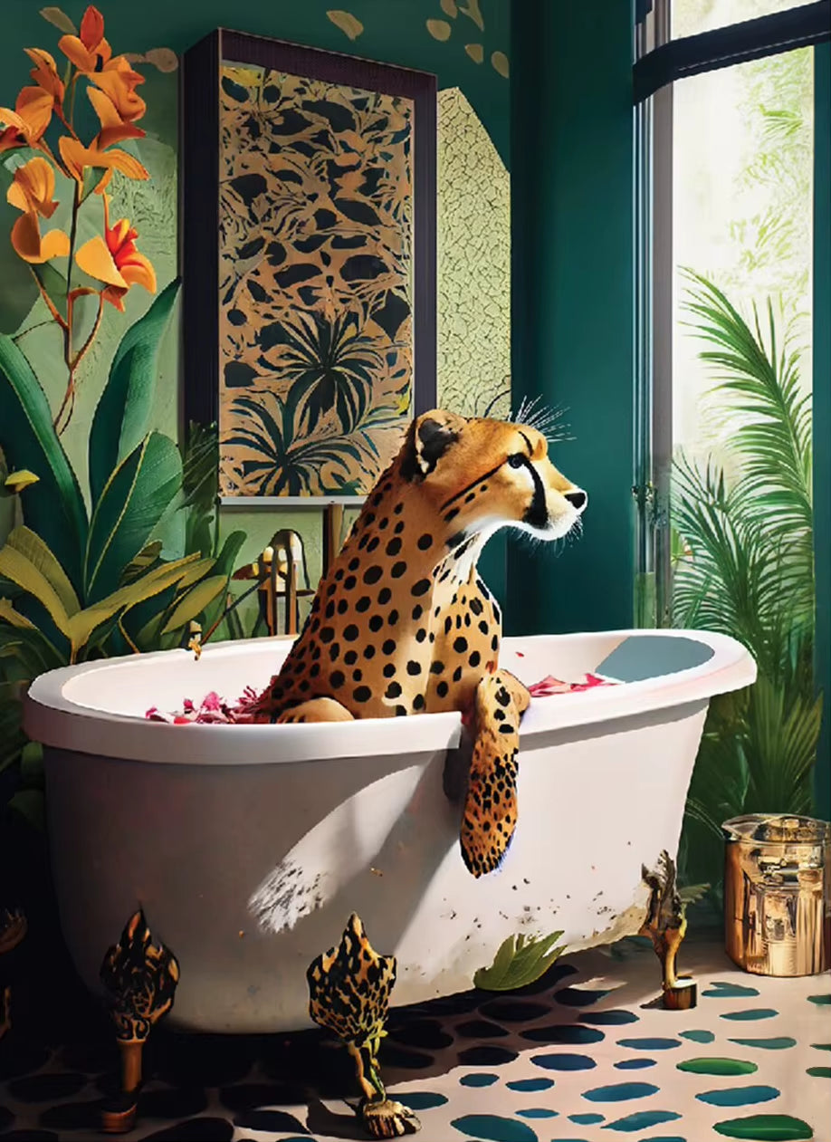 Cheetah in Tub Modern Art Canvas Wall Decor