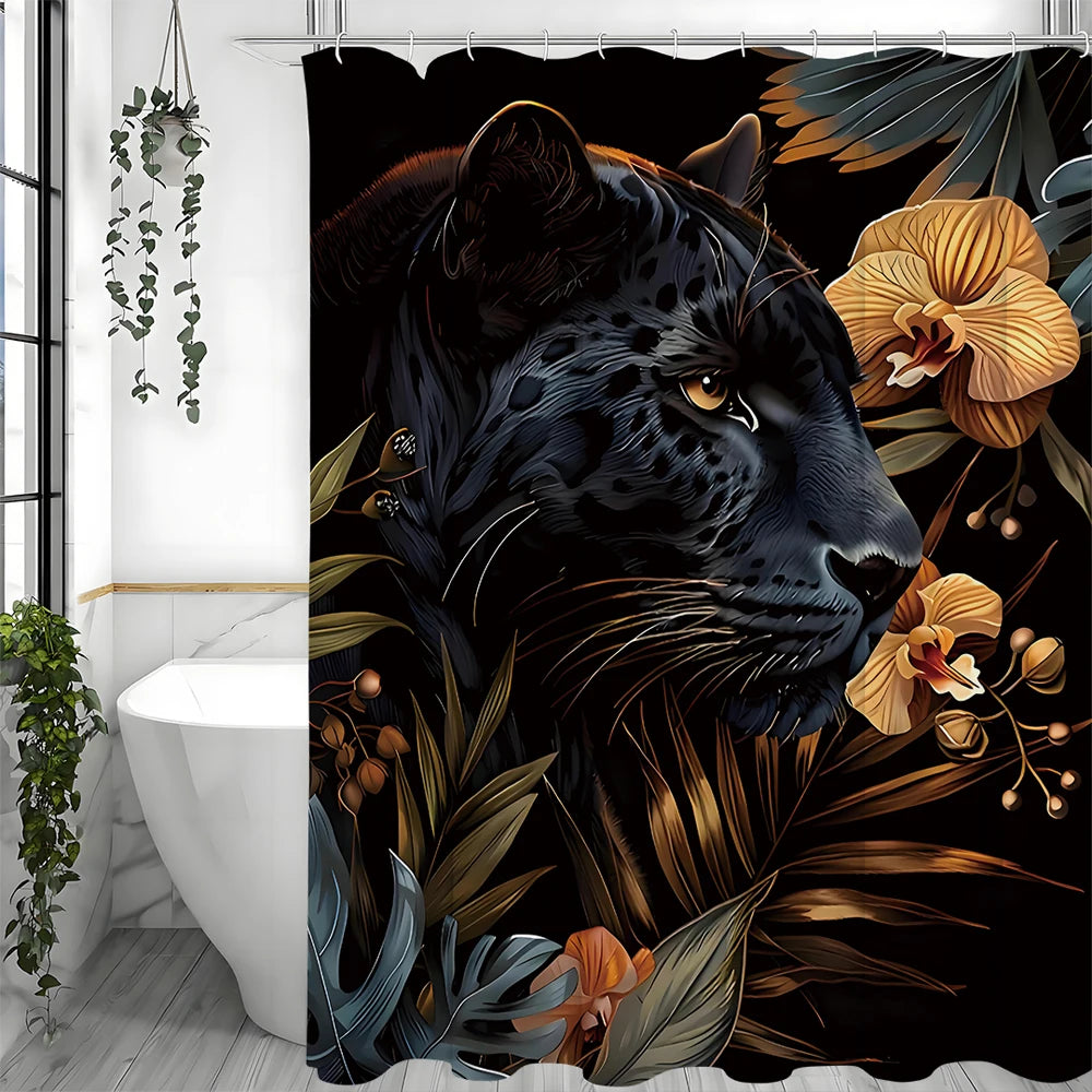 Black Jaguar Bathroom Shower Curtain