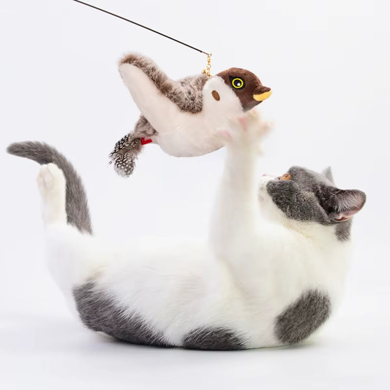 Rechargeable Chirping & Flapping Bird Cat Toy – Interactive Plush Squeak Toy