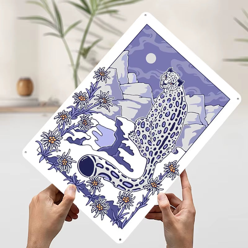 Snow Leopard Metal Wall Art Decor
