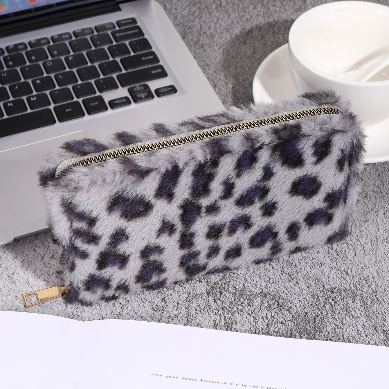 Snow Leopard Luxe Plush Wallet – Fashionable Card Holder with Extra Storage