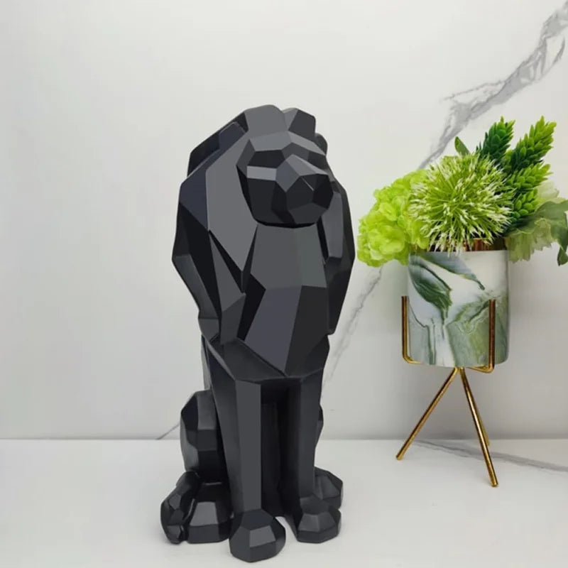 Geometric Black or White Regal Lion Statue: Interior Decor for Home Living or Office