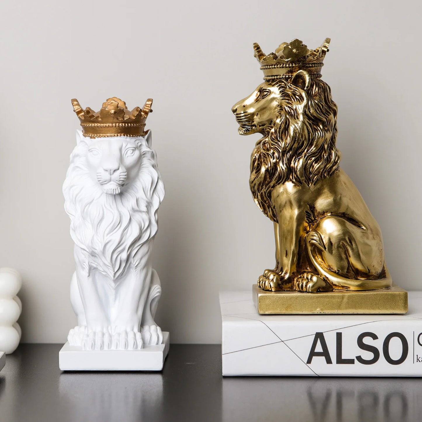 Small Regal Lion Statue, Available in Black, White or Gold