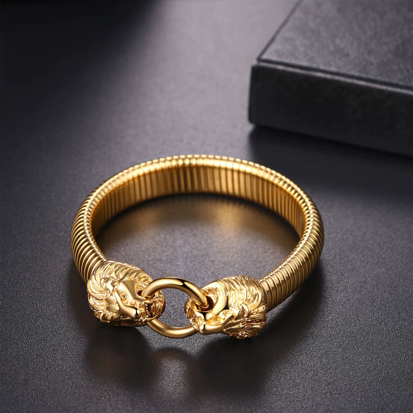 Adjustable Lion Head Bracelet, Stainless Steel or Gold