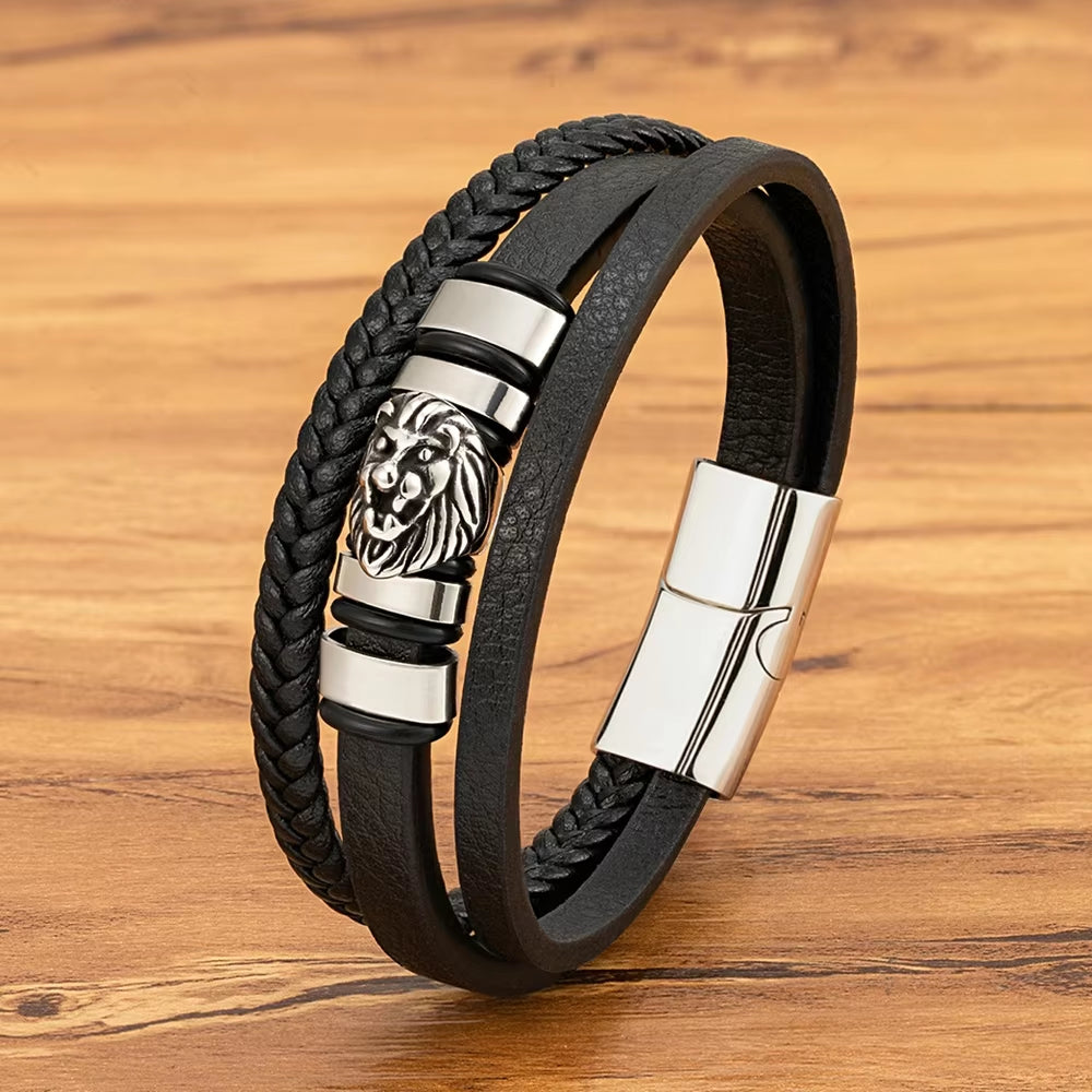 Classic Men's Leather Bracelet: Stainless Steel, 3 Colors