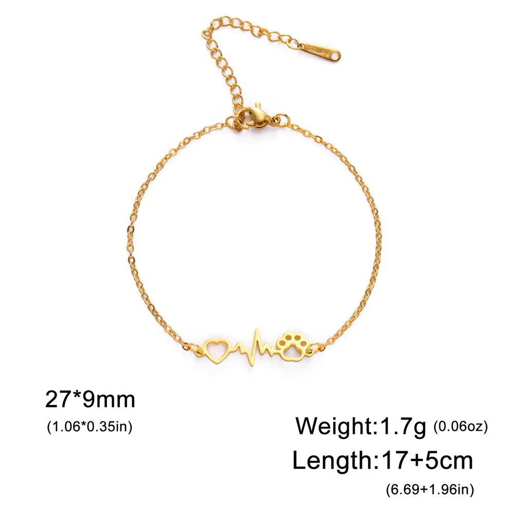 Love Heartbeat Paw Bracelet in Gold or Silver Color