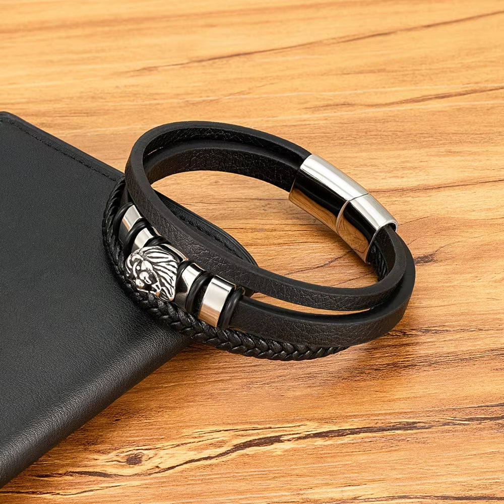 Classic Men's Leather Bracelet: Stainless Steel, 3 Colors