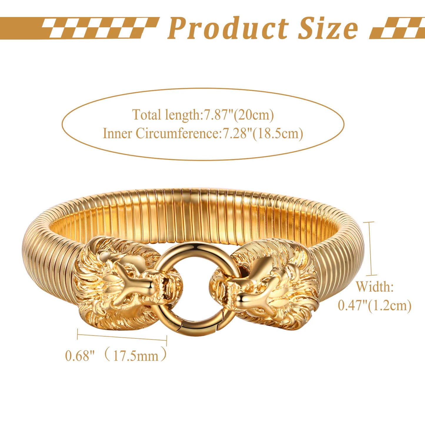 Adjustable Lion Head Bracelet, Stainless Steel or Gold