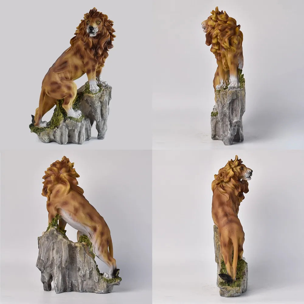 Gold Lion Statue – Large Resin Animal Sculpture for Home, Office, Living Room & Porch Decor