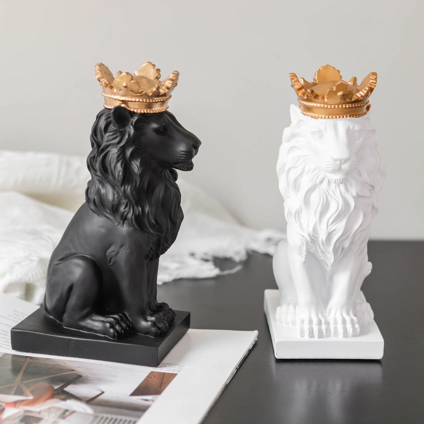 Small Regal Lion Statue, Available in Black, White or Gold