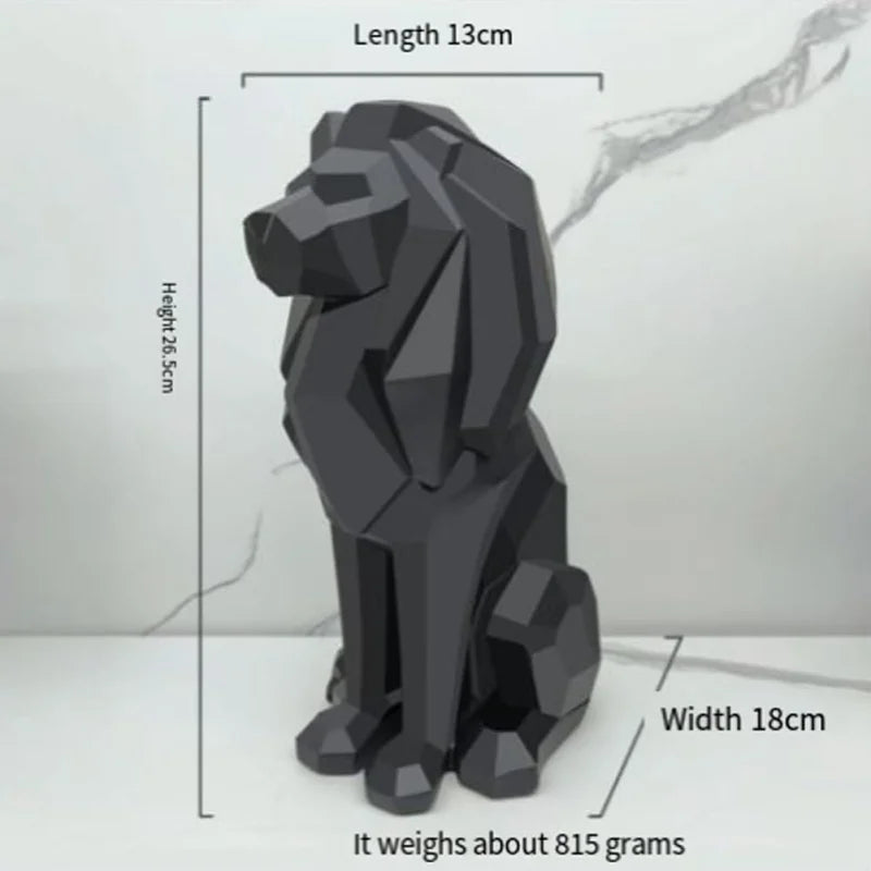 Geometric Black or White Regal Lion Statue: Interior Decor for Home Living or Office