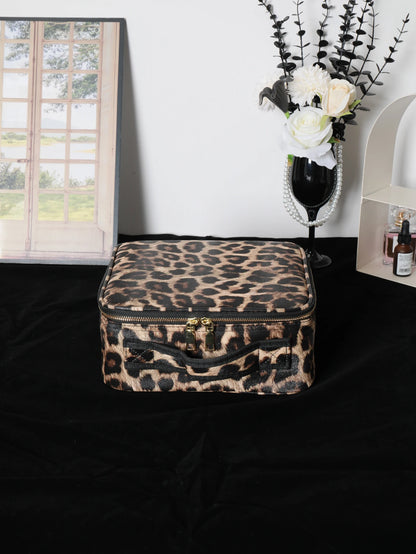 Leopard Cosmetic Bag with Mirror and 3 Color Dimmable LED Lights
