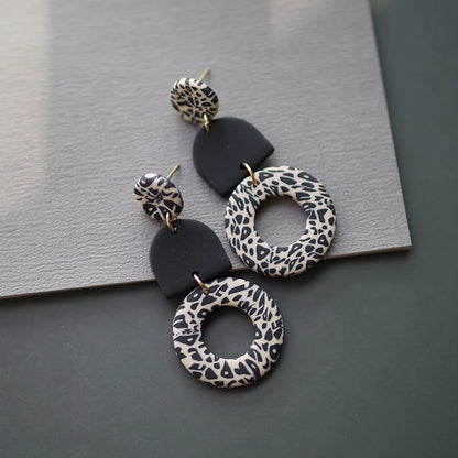 Snow Leopard Circle Earrings