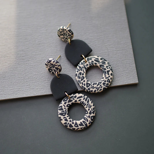 Snow Leopard Circle Earrings