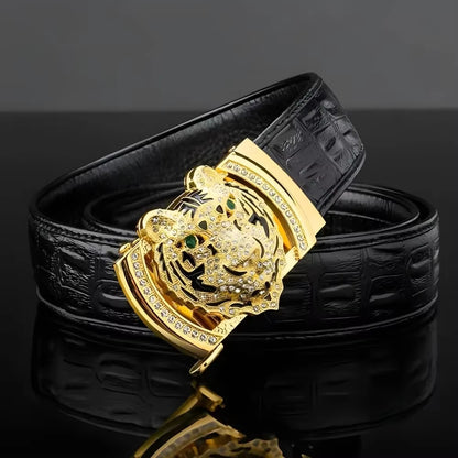  Gold Tiger Head Leather Belt