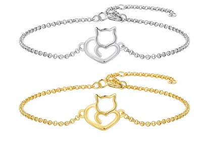 Kitty Heart Bracelet: Sterling Silver, Gold, or Rose Gold 