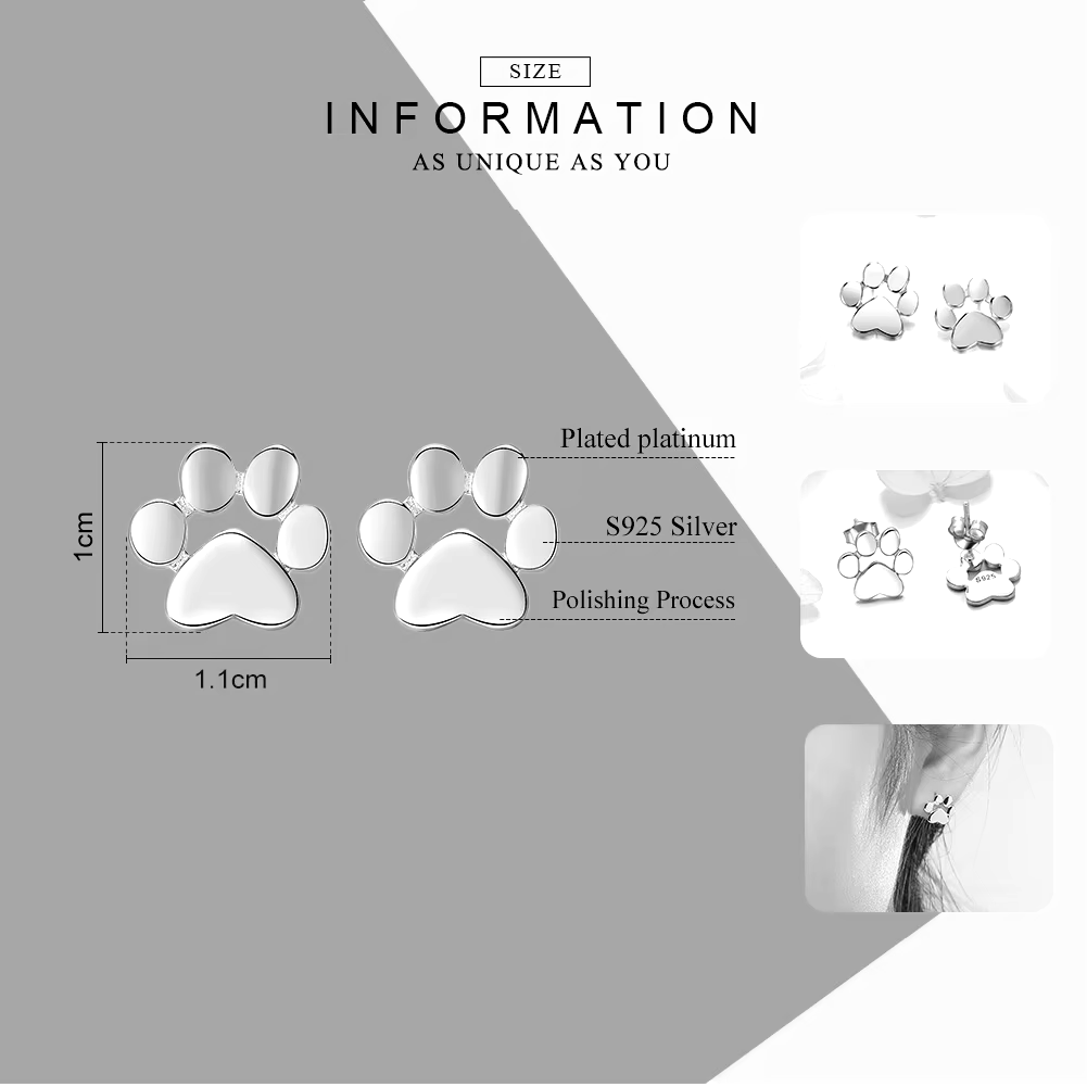 Paw Earrings: Silver, Gold, Rose Gold & Black 